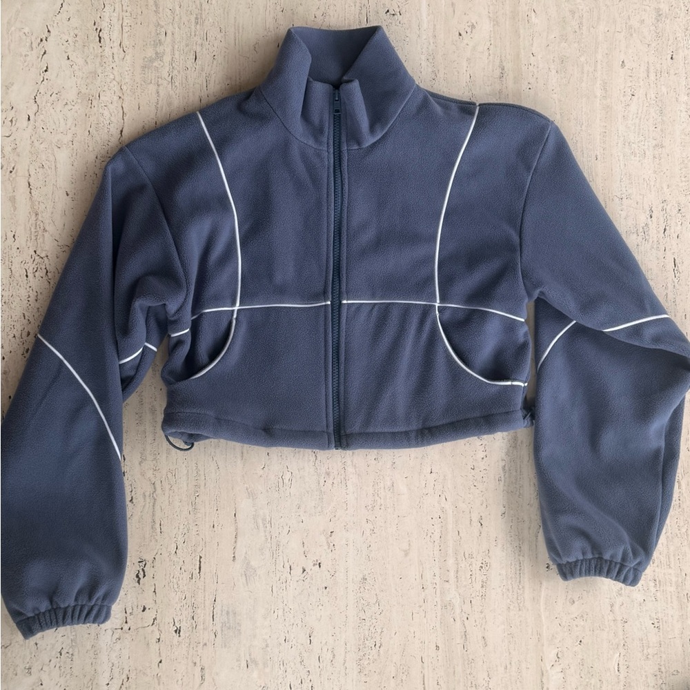 Alo Yoga Polar Fleece Game Time Full Zip Jacket Bluestone, SMALL